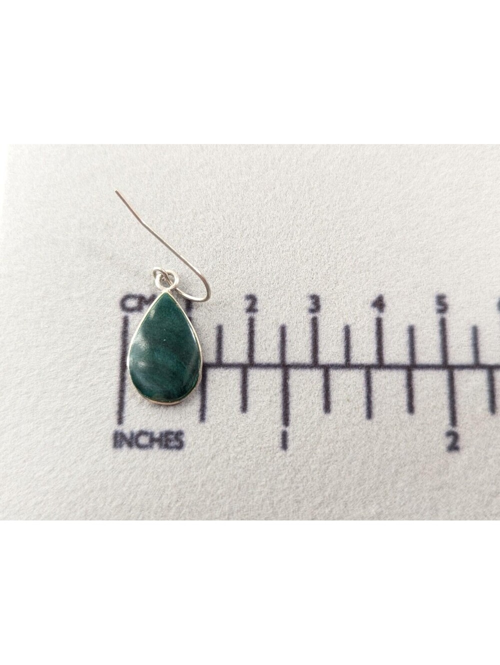 Sterling Silver Malachite Green Teardrop Marked 925 Dangle Stylish Earrings 2.4g - Picture 6 of 7